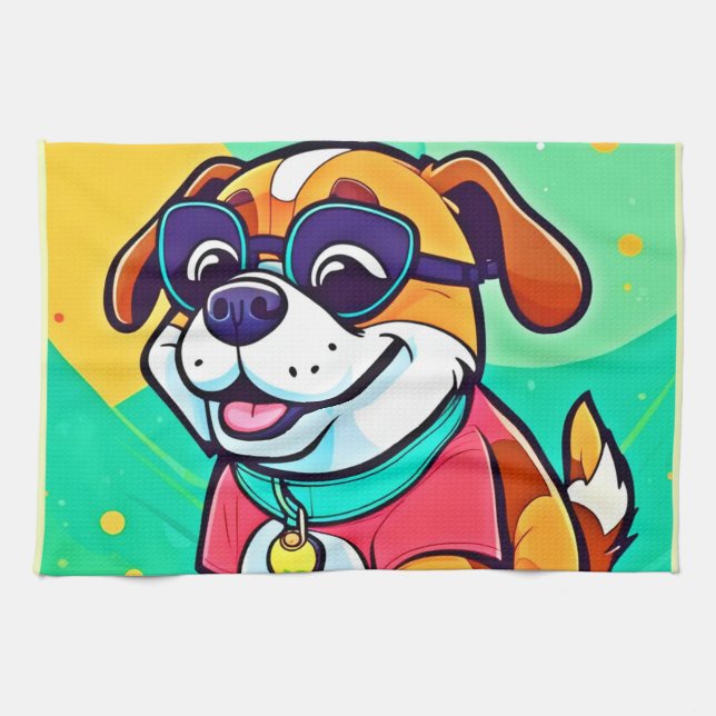 Coola Valp Tecknad Stil Artwork Kökshandduk (Horisontell)