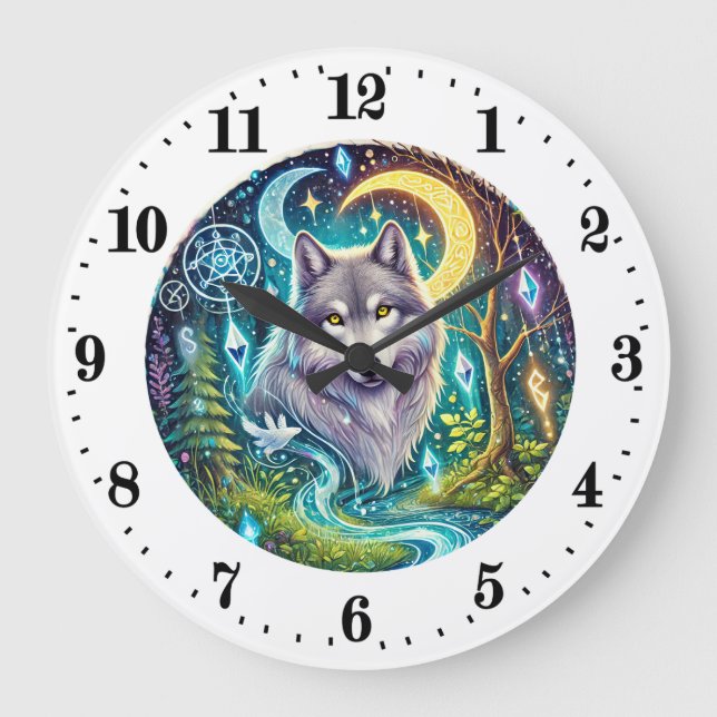 Coola varg djur älskare Clock Stor Klocka (Framsida)
