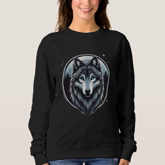 Coola Varg Head Blue Ögon Detaljerad Wildlife Älsk T Shirt (Framsida)