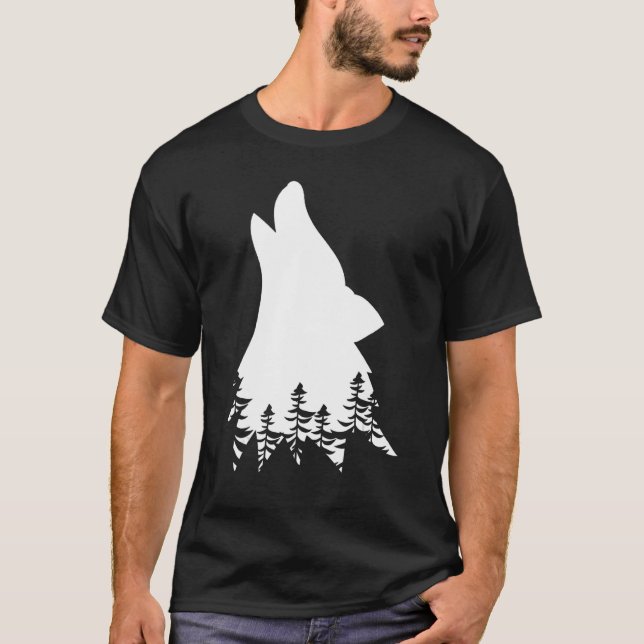 Coola Varg Silhouette Forest Wildlife Vild Howling T Shirt (Framsida)