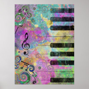 Coola vattenfärger stänk färgämnen piano poster
