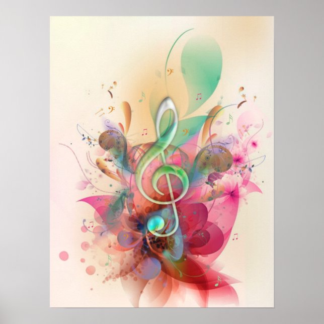 Coola vattenfärger treble clef musik noter-snurrar poster (Framsidan)