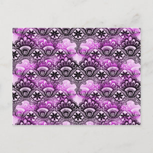 Coola Vibrant Distress Lila Snöre Damask-mönster Vykort