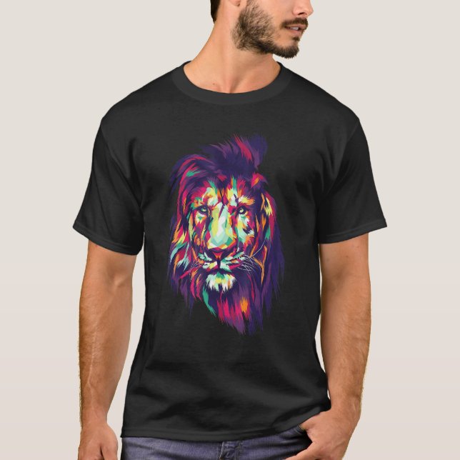 Coola Vibrant färgstark Lejon huvud Lejon T Shirt (Framsida)