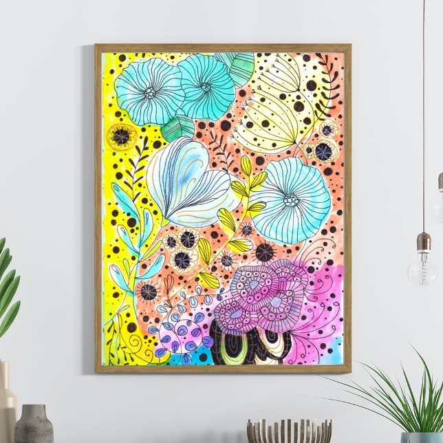 Coola Vibrant Whimsical Blommigt Handdragna Doodla Poster (Skapare uppladdad)