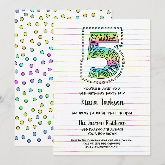 Coola Viktigt Roligt 5e Födelsedagsfest inbjudan (Fram/baksida)