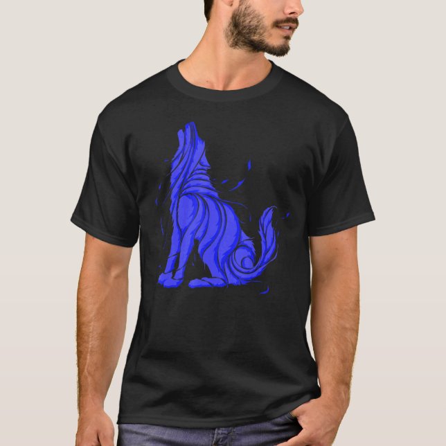 Coola Vild Blue Varg Howling Wildlife Animals Wolv T Shirt (Framsida)