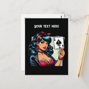 Coola vintage dam poker vykort