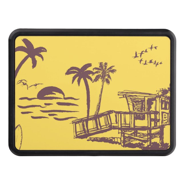 Coola Vintage Gult Tropical Beach Sketch Dragkroksskydd (Framsidan)