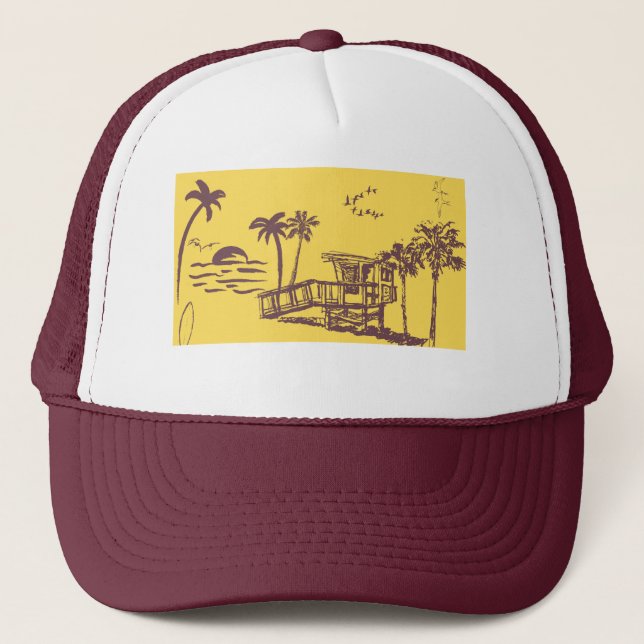 Coola Vintage Gult Tropical Beach Sketch Keps (Framsida)