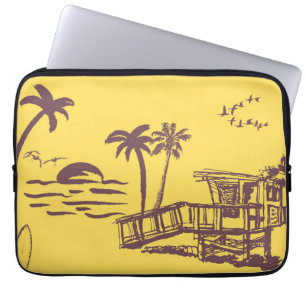 Coola Vintage Gult Tropical Beach Sketch Laptop Fodral