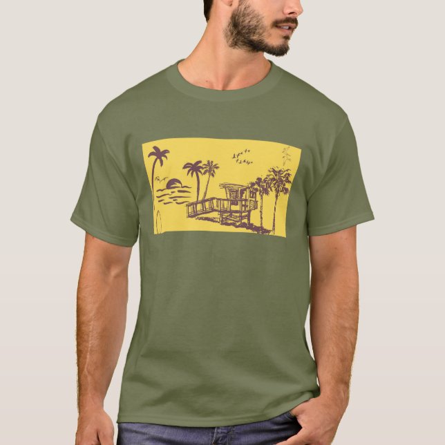 Coola Vintage Gult Tropical Beach Sketch T Shirt (Framsida)