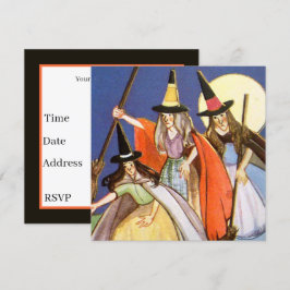 coola vintage Halloween witches Helgdag Inbjudningar