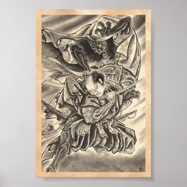 Coola vintage japanese demon samurai-stridstatueri poster (Framsidan)