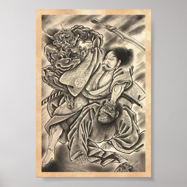 Coola vintage japanese samurai demon match tattoo poster (Framsidan)