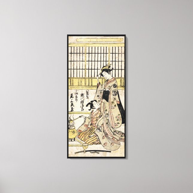 Coola vintage japanese ukiyo-e geisha old rulla canvastryck (Framsida)