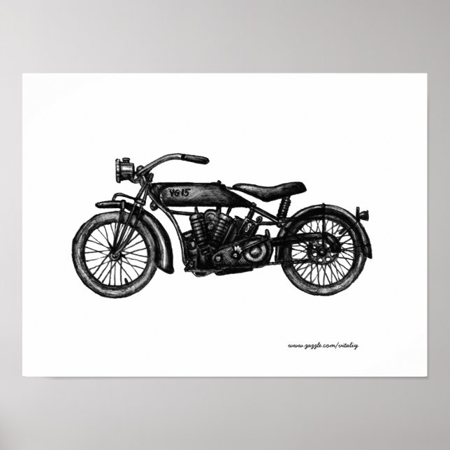 Coola vintage motorcykel bläck teckning art poster (Framsidan)