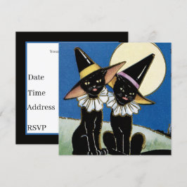 coola vintage svart katt party inbjudningar