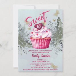 Coola vintage vattenfärgsgrå cuptårta inbjudningar