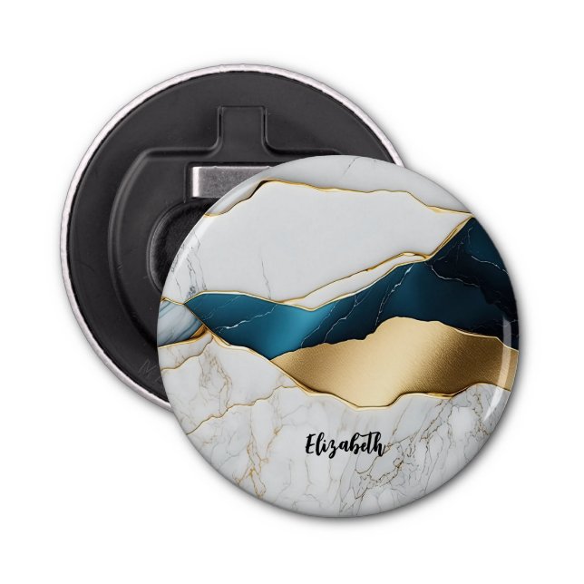 Coola Vit turkos Marble Stone Guld Flasköppnare (Framsidan)