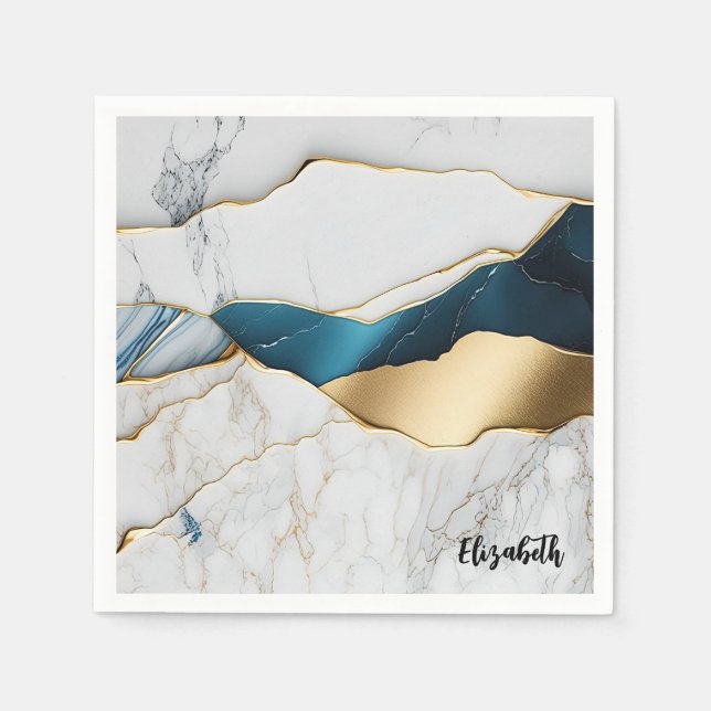 Coola Vit turkos Marble Stone Guld Pappersservett (Framsidan)