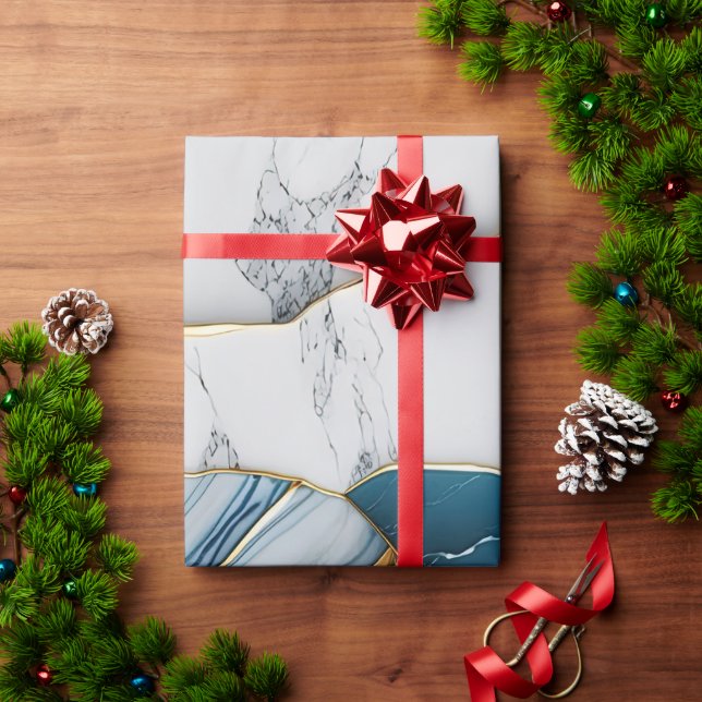 Coola Vit turkos Marble Stone Guld Presentpapper (Julgåva)
