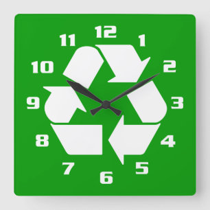 COOLA VITE ÅTERVINNA SYMBOL GREEN GREEN FYRKANTIG KLOCKA