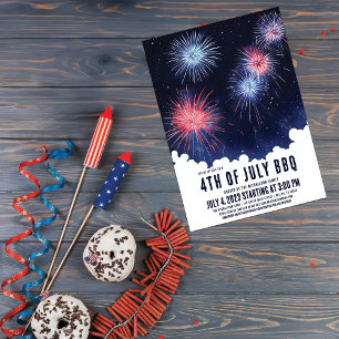 Coola Watercolor Fireworks Nigh Himlar 4:e juli BB Inbjudningar