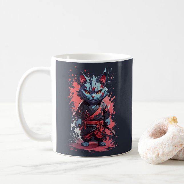 Coola Watercolor Grått Ninja Cat Warrior Kaffemugg (Med munk)