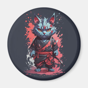Coola Watercolor Grått Ninja Cat Warrior Magnet