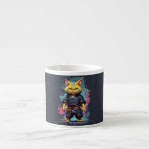 Coola Watercolor Gult Ninja Cat Warrior Espressomugg