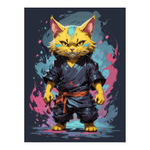 Coola Watercolor Gult Ninja Cat Warrior