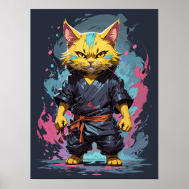 Coola Watercolor Gult Ninja Cat Warrior Poster