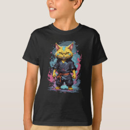 Coola Watercolor Gult Ninja Cat Warrior T Shirt