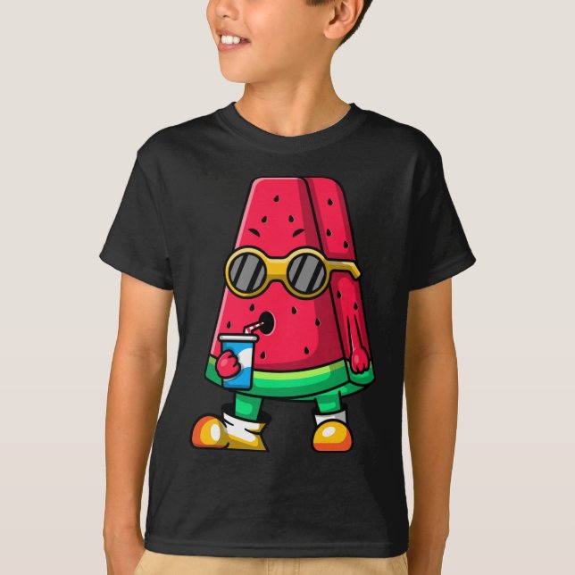 Coola Watermelon Fruit Wearing Sunglasses Funny Su T Shirt (Framsida)