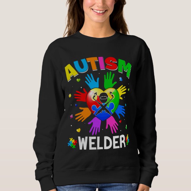Coola Welder Autism Awareness Heart Puzzle Raising T Shirt (Framsida)