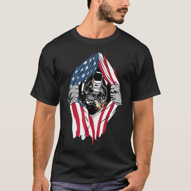 Coola Welder Usa Patriotic American Flagga Welder  T Shirt (Framsida)