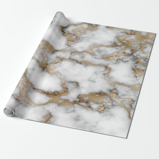 Coola White Guld Marble Struktur Presentpapper (Utrullad)