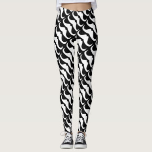Coola White Handlebar mustache mönster på svart Leggings
