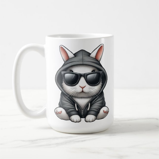 Coola White Rabbit in Hoodie and Sunglasses Kaffemugg (Vänster)