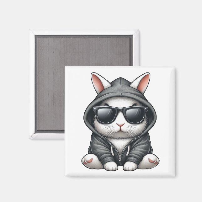 Coola White Rabbit in Hoodie and Sunglasses Magnet (Front/Back)