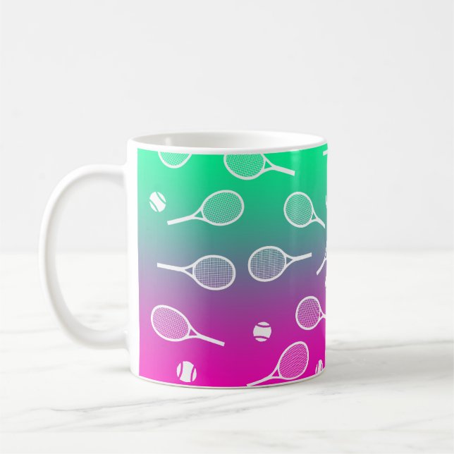 Coola White Retro Tennis Racquets Mönster Gradient Kaffemugg (Vänster)