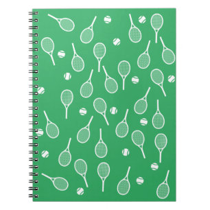 Coola White Retro Tennis Racquets Mönster Grönt Anteckningsbok
