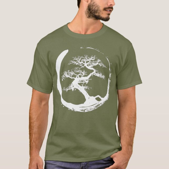 Coola White Zen Bonsai Träd i Enso Circle T Shirt (Framsida)