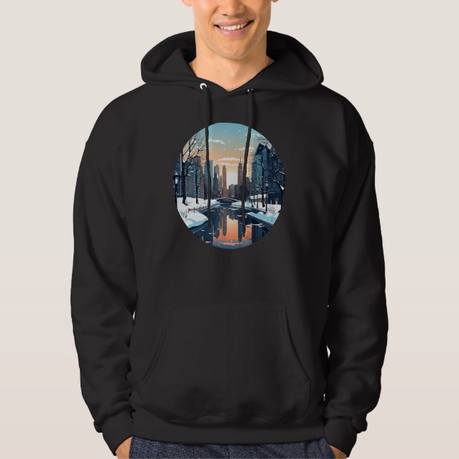 Coola Wintry City med Sjö i vintersäsong för Sn Hoodie (Framsida)