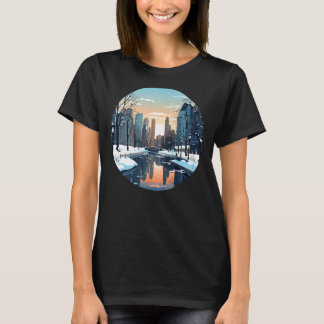 Coola Wintry City med Sjö i vintersäsong för Sn T Shirt