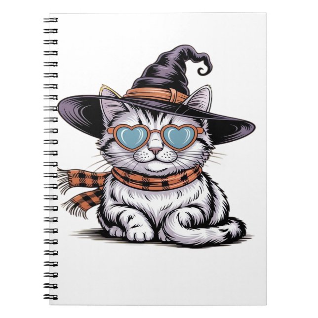 Coola Witch Cat - Cute Halloween Kattunge med Hear Anteckningsbok (Framsidan)