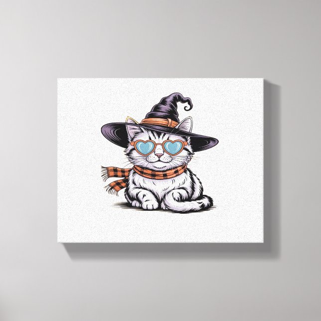 Coola Witch Cat - Cute Halloween Kattunge med Hear Canvastryck (Framsida)