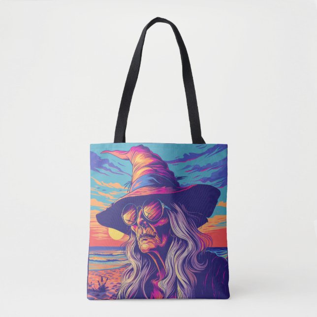 Coola Witch Retro Sunset Halloween Tygkasse (Framsida)