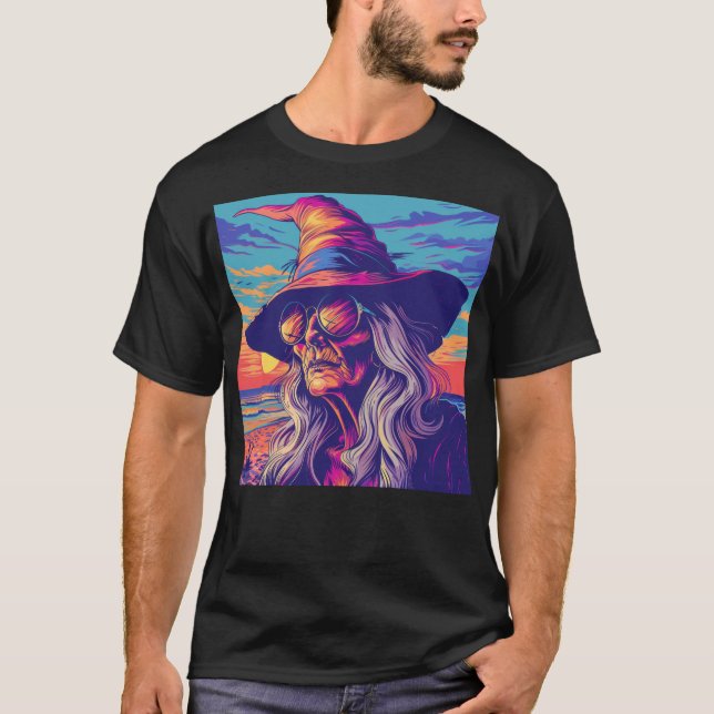 Coola Witch Retro Sunset T Shirt (Framsida)